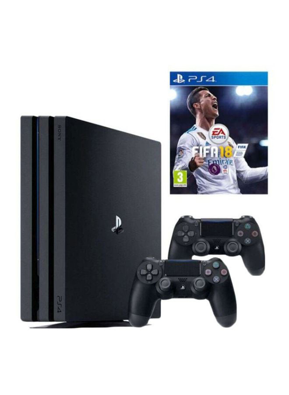 Sony PlayStation PS4 Pro Console, 1TB, With 2 Dualshock 4 Controllers and FIFA18, Black