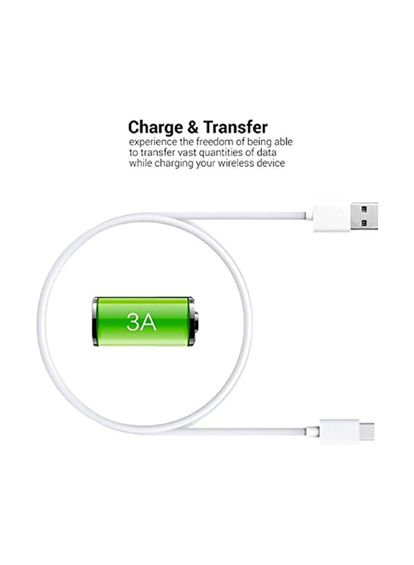 1-Meter Type-C Data Sync Charging Cable, USB Type A to USB Type-C for Smartphone/Tablets, White