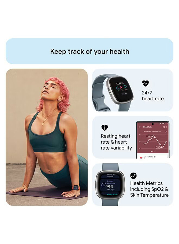 Fitbit Versa 4 40mm Health & Fitness Smartwatch, GPS, Blue/Platinum