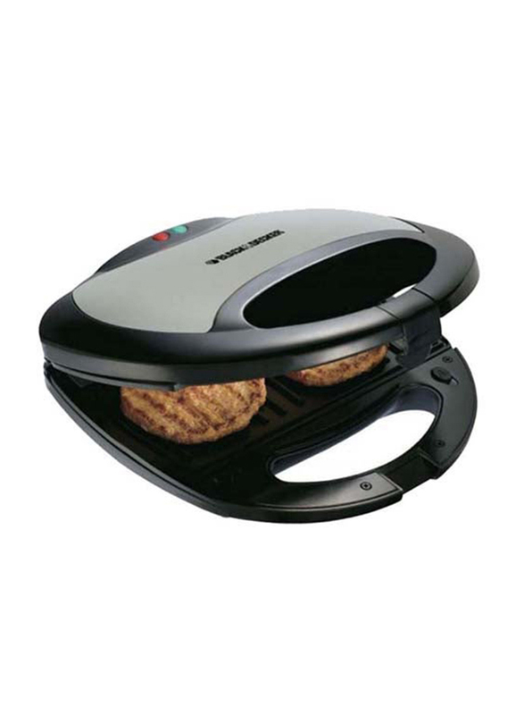 Black+Decker 2 Slot Sandwich Maker with Removable Grill Plate, 750W, TS2080-B5, Black/Grey