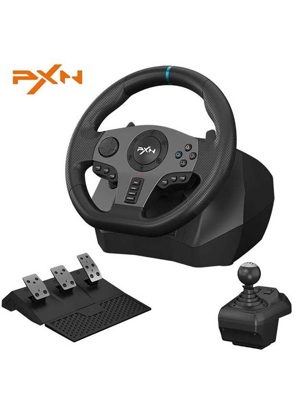 Pxn Wired Game Steering Wheel with H-Patten Shifter and 3 Pedal for PlayStation/ Xbox/ Switch/ PC, Black