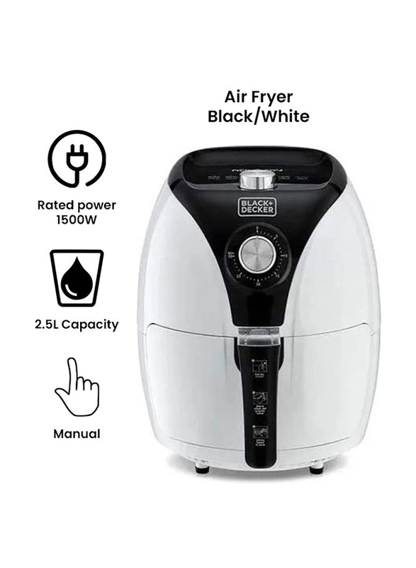 Black+Decker 3.5L Air Fryer With Rapid Air Convection Technology, 1500W, Af220-b5, Black/White