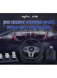 Pxn 900 Degree Wireless Sterling Driving Wheel Vibration Racing Steering Set with Clutch and Shifter for PC, Black