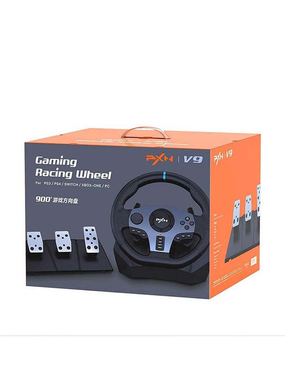 Pxn Wired Game Steering Wheel with H-Patten Shifter and 3 Pedal for PlayStation/ Xbox/ Switch/ PC, Black