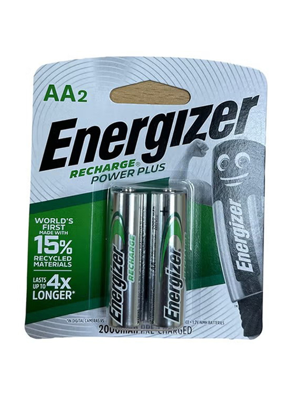 Energizer Recharge Power Plus AA Batteries Set, 2 Piece, Silver