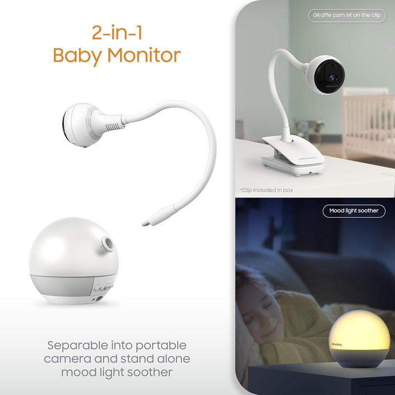 ChillaxBaby Mood Pro 2-in-1 Baby Monitor with Camera and Audio with Remote Pan, Lights & Lullaby for Toddler & Infant, White