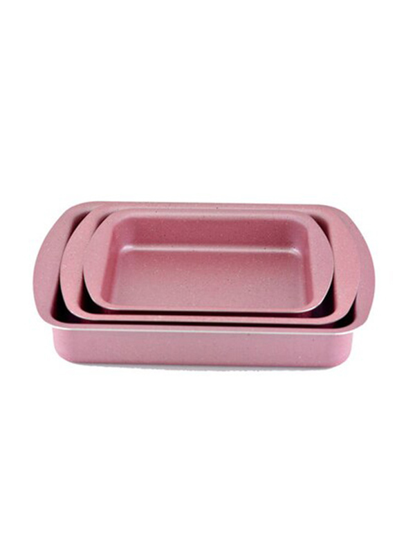 Home Maker Granite Rectangular Baking Tray, 3 Pieces, Pink