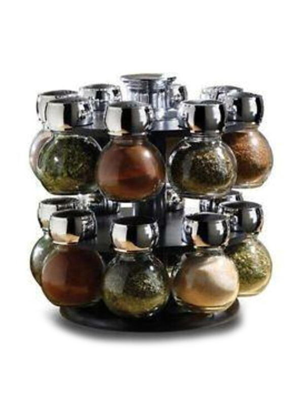Glass Spice Jar Set, 16 Pieces, Silver