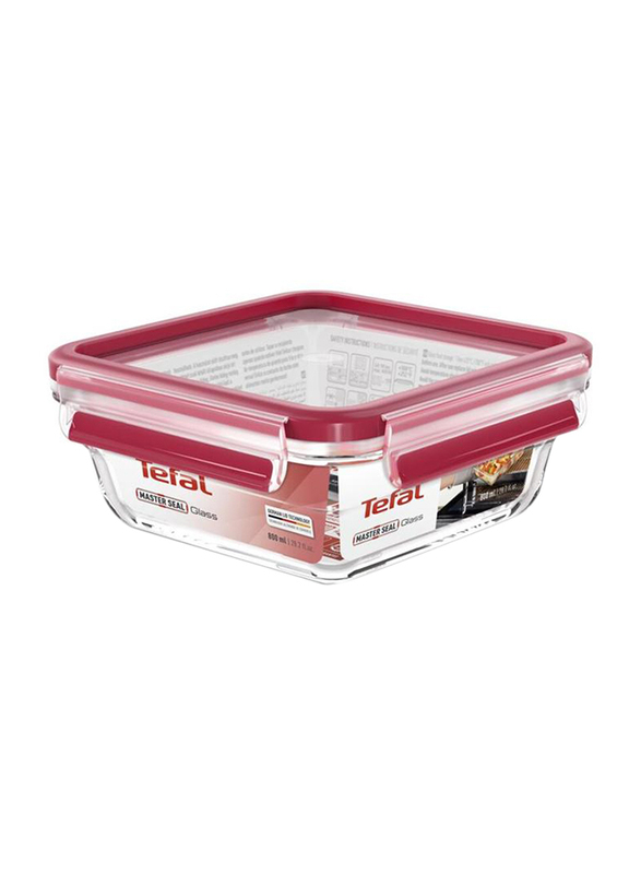 Tefal Master Seal Square Glass Food Container, 800ml, Clear/Red
