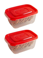Lock & Lock EZ Lock Easy Plastic Rectangular Food Container, 2 x 800ml, Clear/Red