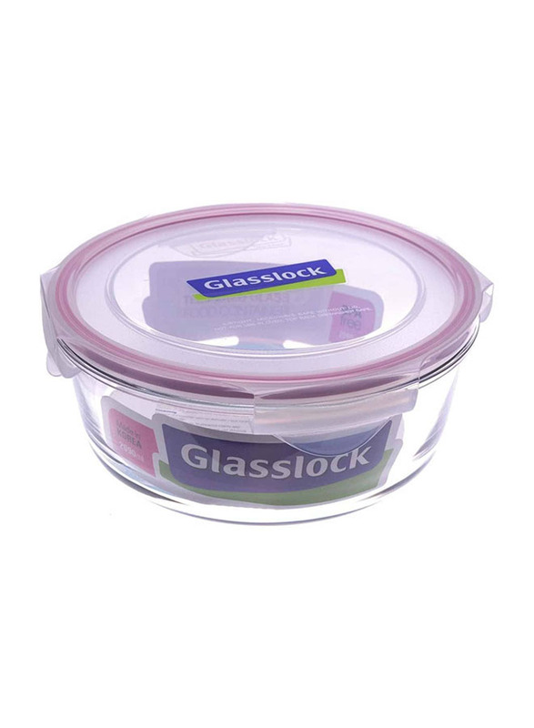 

Glasslock Round Glass Food Container, 2 Liters, Clear/Pink