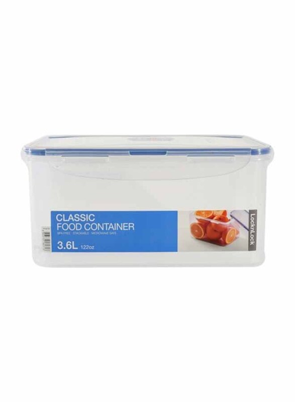 Lock & Lock Classic Rectangular Food Container, 3.6 Liter, Clear/Blue