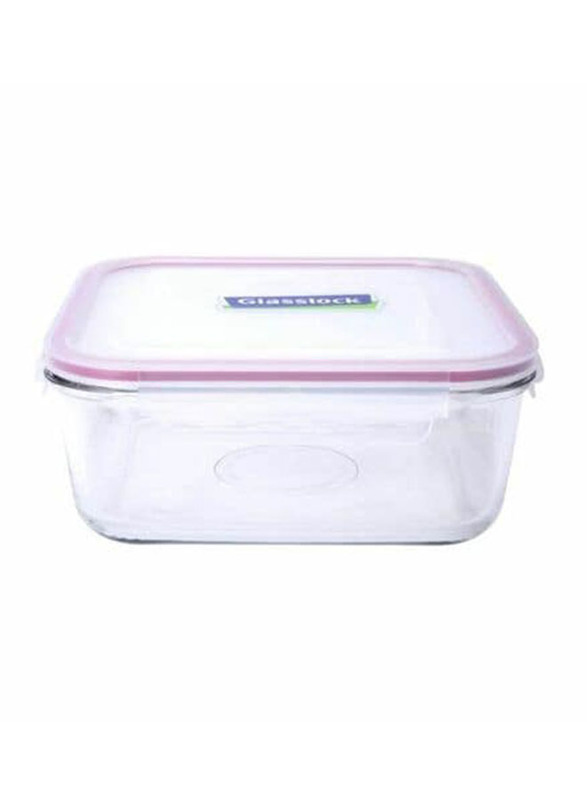 Glasslock Square Food Container, 2.6 Liters, Clear/Pink