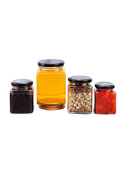 Star Cook Square Jar with Black Sealed Metal Regular Lid, 12 x 200ml, Clear/Black