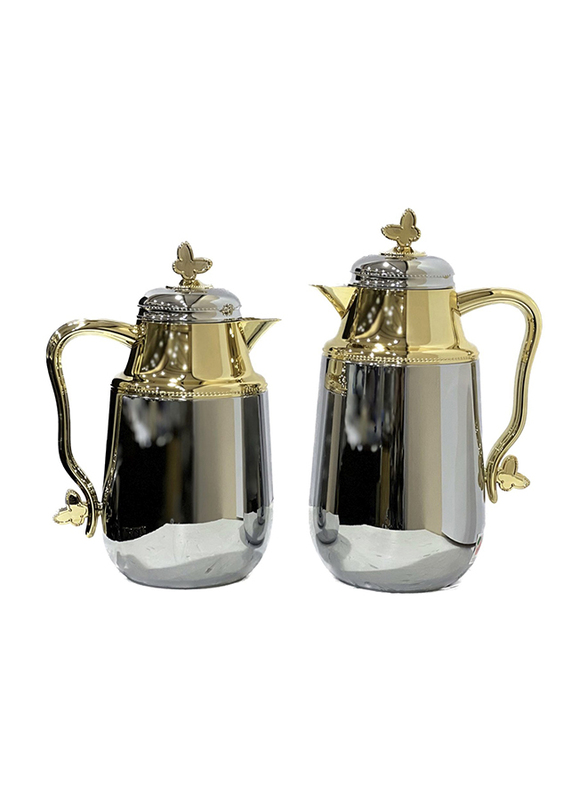 Home Maker 700ml + 1 Ltr 2-Piece Tea And Coffee Vacuum Flask, QBC-CC95, Silver/Gold