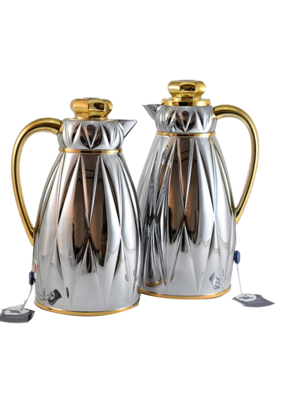 Homemaker 2-Piece Vacuum Flask Set with 1L & 1.3L Capacity, Silver