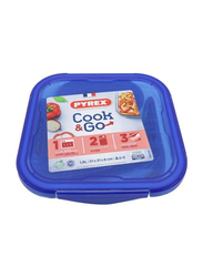 Pyrex 1.9L Cook & Go Square Dish with Lid, Blue/Clear