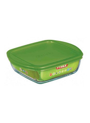 Pyrex 1Ltr Cook And Store Square Dish With Plastic Lid, Green/Clear
