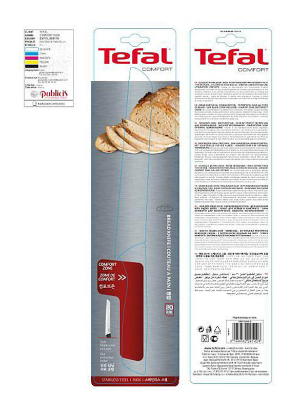 Tefal 20cm Comfort Bread Knife with Case, Black/Silver