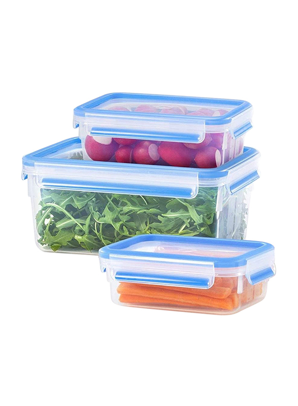 Tefal Rectangular Food Container, 3 Pieces, Clear/Blue