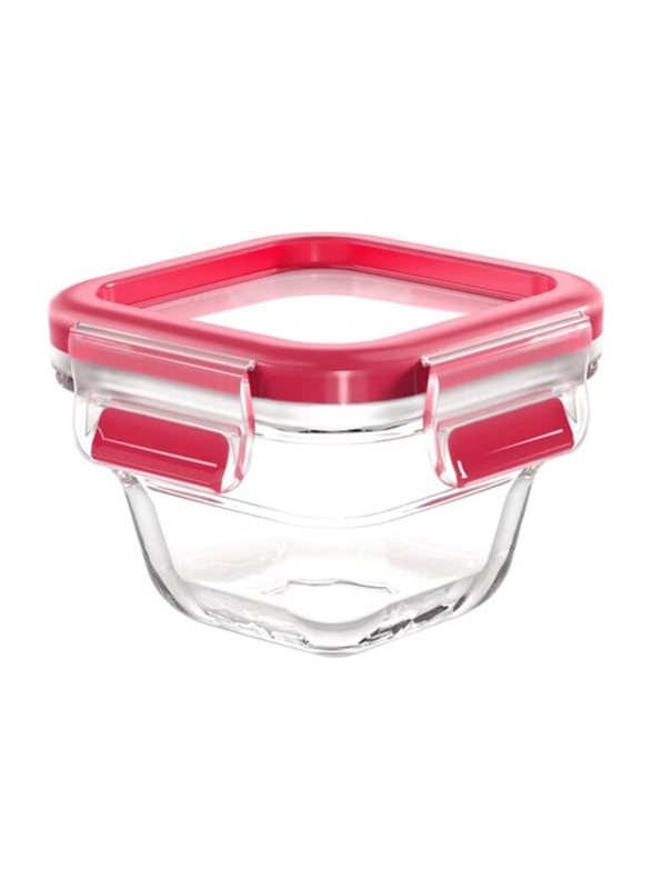 Tefal Master Seal Square Glass Food Container, 180ml, Clear/Red