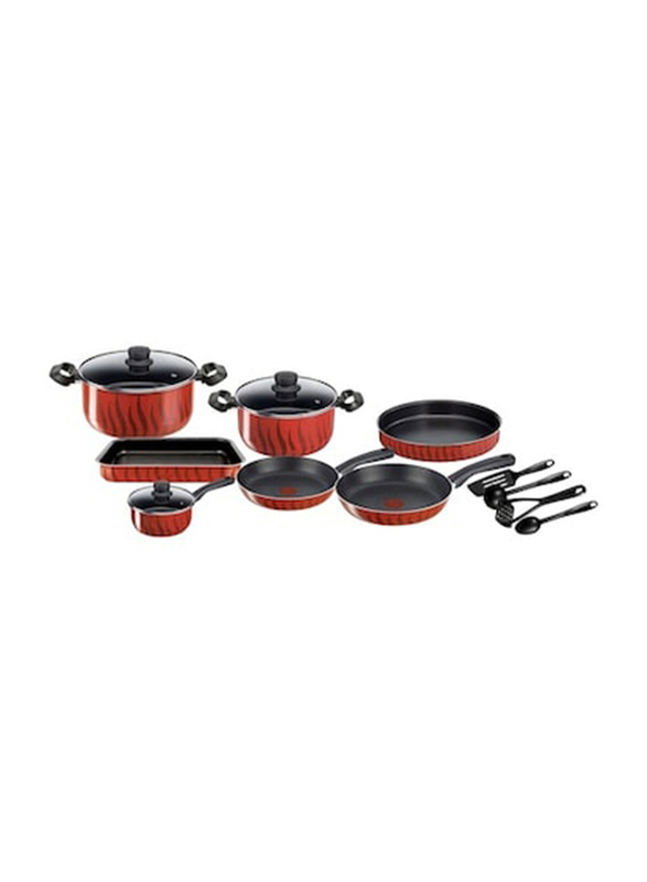 Tefal G6 Tempo Flame Cookware Set, 14 Pieces, Red/Black