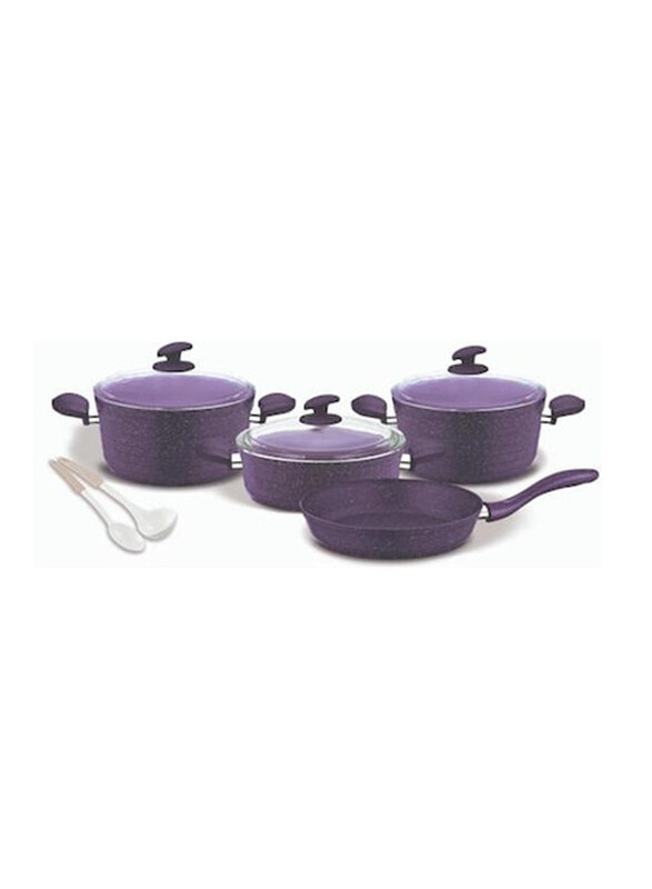 

Home Maker Granite Cookware Set, 9 Pieces, Purple/White