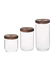 Star Cook Glass Food Storage Jars with Wood Lid, 3 Pieces, Clear/Brown