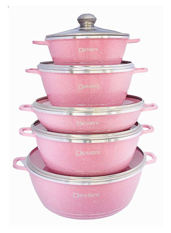 Dessini 10-Piece Cookware Set, Pink/Silver