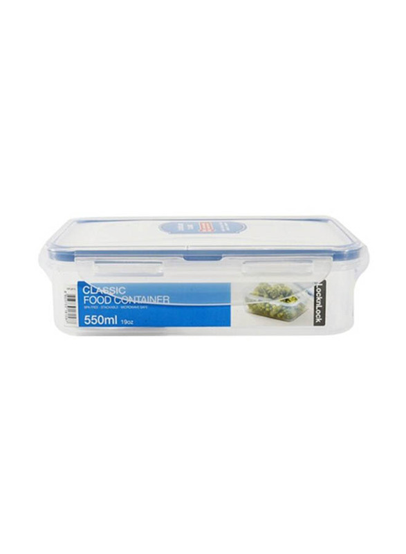 

Lock & Lock Classic Rectangular Food Container, HPL815, 550ml, Clear/Blue