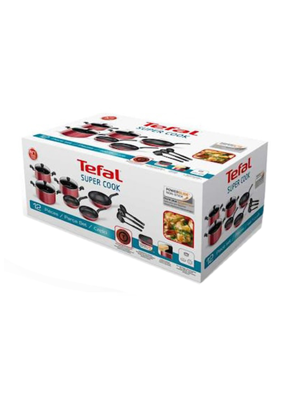 Tefal Super Cook Cookware Set, 12 Pieces, Black