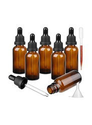 Dreamslink Amber Refillable Empty Glass Bottles Set with Dropper, 30ml x 6 Pieces, Orange/Black