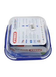 Pyrex 1.9L Cook & Go Square Dish with Lid, Blue/Clear