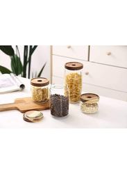 Star Cook Glass Food Storage Jars with Wood Lid, 3 x 450ml, Clear