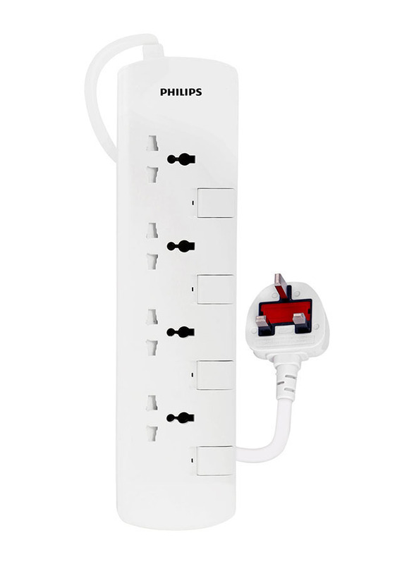 Philips Power Multiplier 4-Way Extension Socket with 2 Meter Cable, NB-0003, White