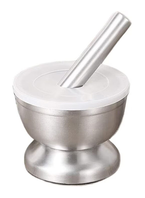 Lixiongbao 304 Stainless Steel Mortar and Pestle Set with Masher Spice Grinder, Pill Crusher Spice Bowl Herb Bowl, Silver