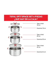 Tefal 6-Piece Optispace Stainless Steel Cooking Set, Silver