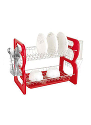 Fusion 2 Tier Dish Rack With Plastic Rack, 42x36cm, Red