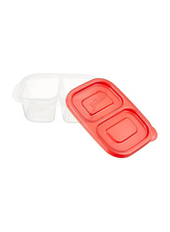 Lock & Lock EZ Lock Easy Plastic Rectangular Food Container, HLE7204, 260ml, 2 Pieces, Clear/Red