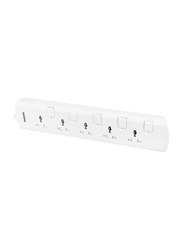 Philips Power Multiplier 5-Way Extension Socket with 4 Meter Cable, NB-0003, White