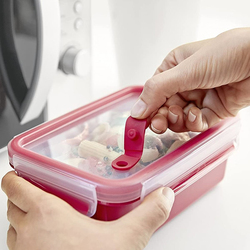 Tefal Master Seal Plastic Micro Rectangular Food Storage Box, 1.2 Liters, Red/Clear
