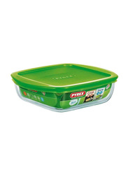 Pyrex 1Ltr Cook And Store Square Dish With Plastic Lid, Green/Clear