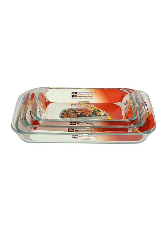 Home Maker 3-Piece Rectangular Glass Baking Dish, Clear