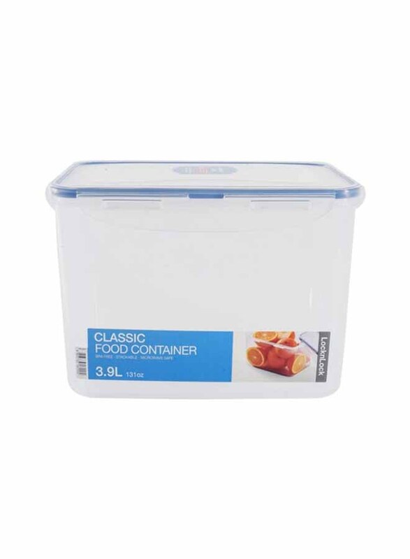 Lock & Lock Classic Rectangular Food Container, 3.9 Liter, Clear/Blue