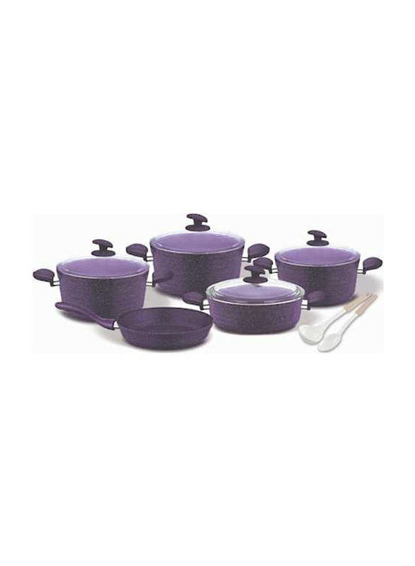 Home Maker Granite Cookware Set, 11 Pieces, Purple/White