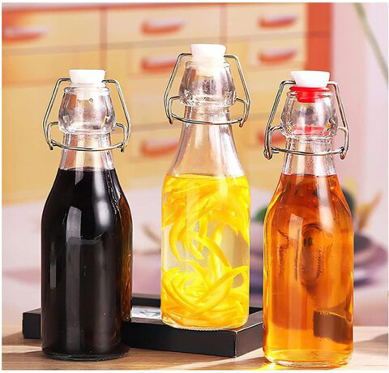 Star Cook 300ml 6-Piece Airtight Flip Top Glass Bottles, Clear