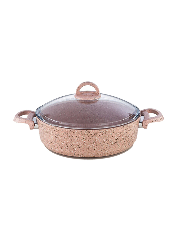 Home Maker 26cm Low Granite Round Casserole with Lid, Pink
