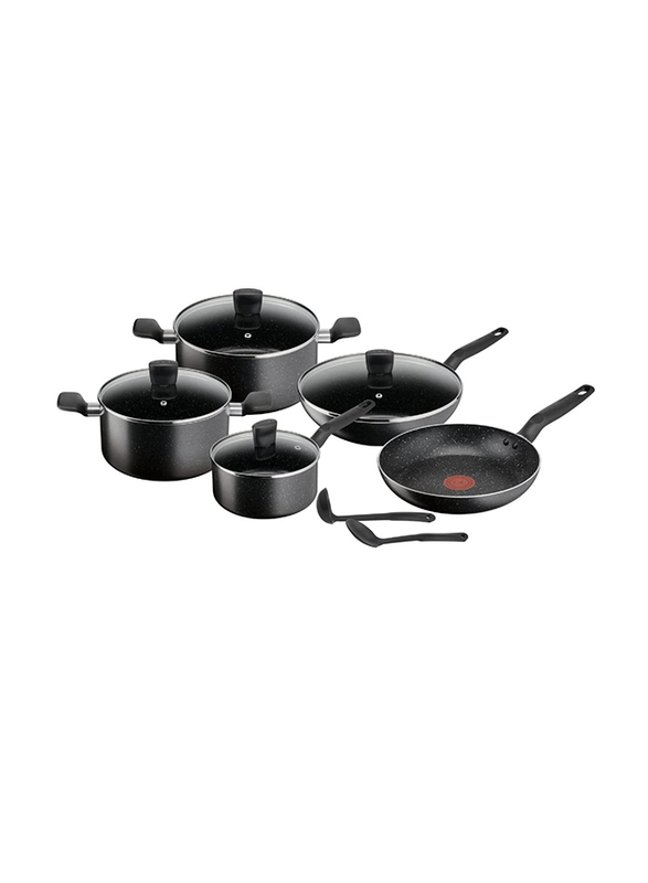 Tefal 11-Piece Super Cook Dark Stone Cookware Set, Black/Clear