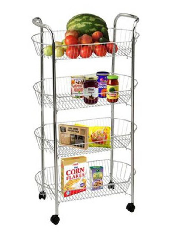 Feelings 4 Layers Stainless Steel Kitchen Vegetable Trolley, 51 x 75 x 28.5cm, Silver