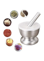 Lixiongbao 304 Stainless Steel Mortar and Pestle Set with Masher Spice Grinder, Pill Crusher Spice Bowl Herb Bowl, Silver